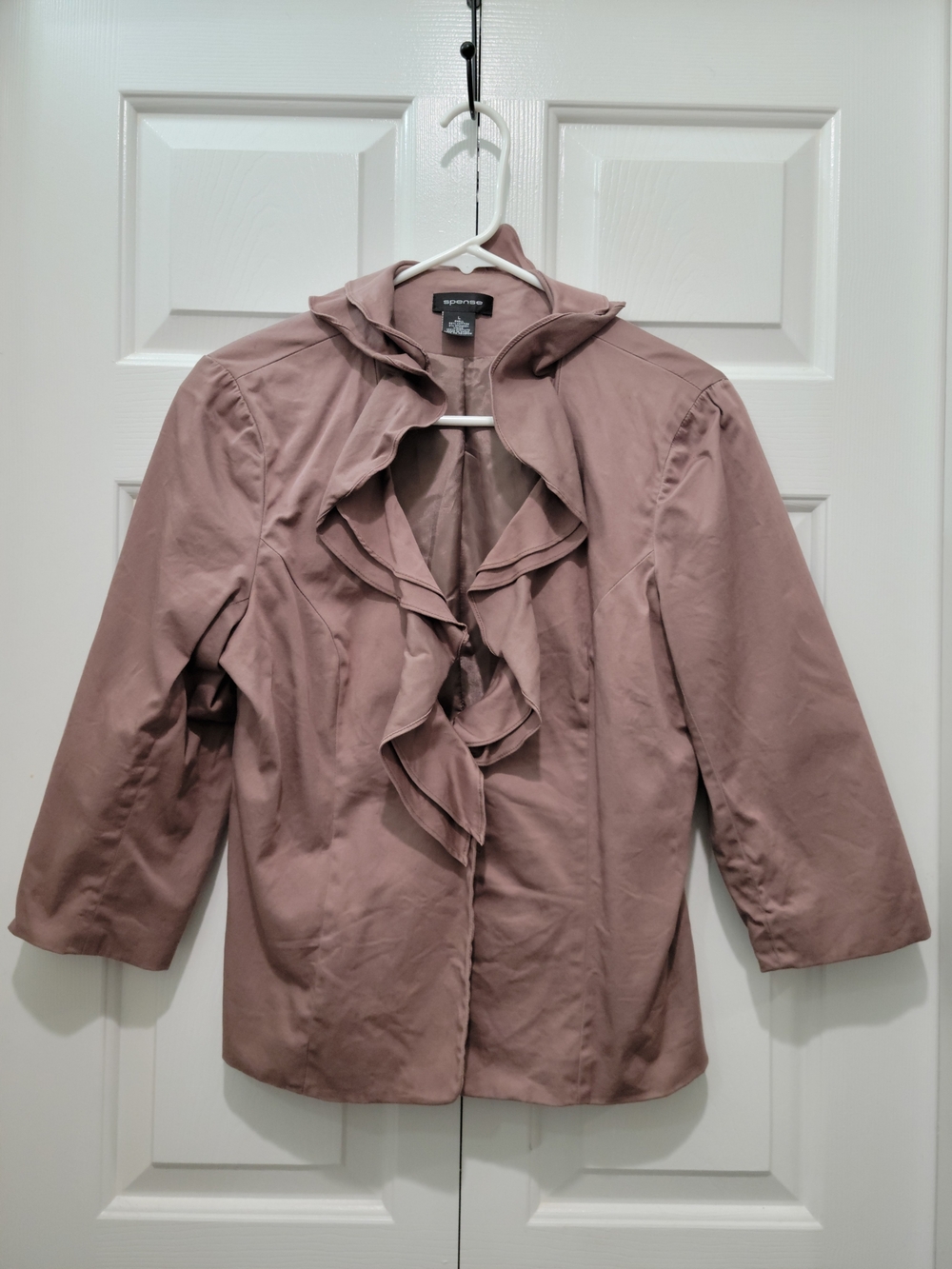 Spense Ruffle Front Blazer Jacket in Dusty Mauve